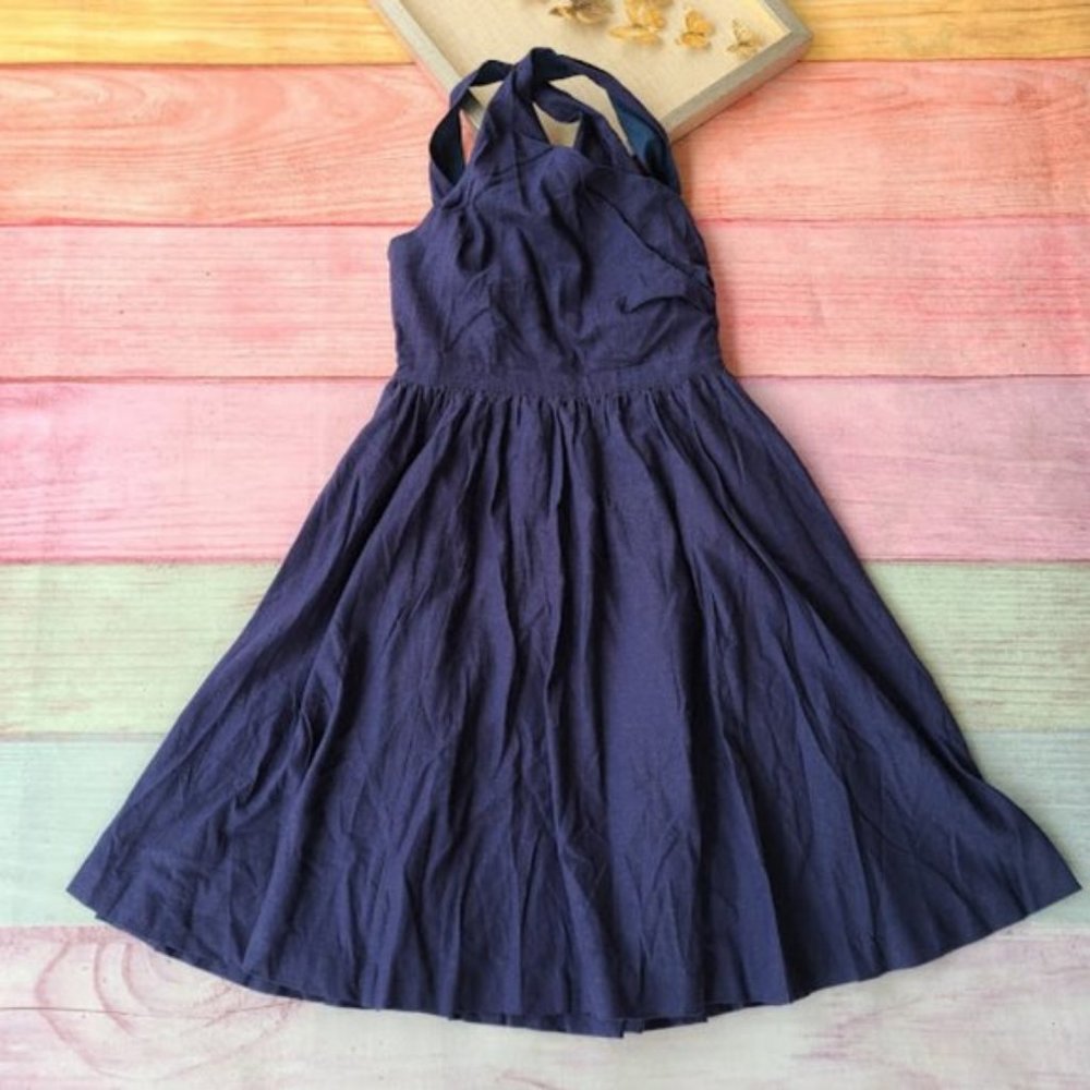 NWOT ModCloth Navy Criss Cross Bodice Open Keyhole Back A-Line Mini Dress 12.